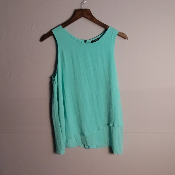 a.n.a Tops - a.n.a A New Approach Mint Green Tiered Sleeveless Tank Top Blouse Back Zip Large